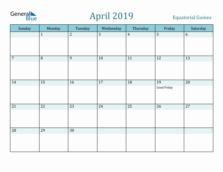 April 2019 Calendar with Holidays