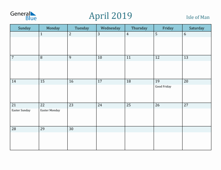 April 2019 Calendar with Holidays