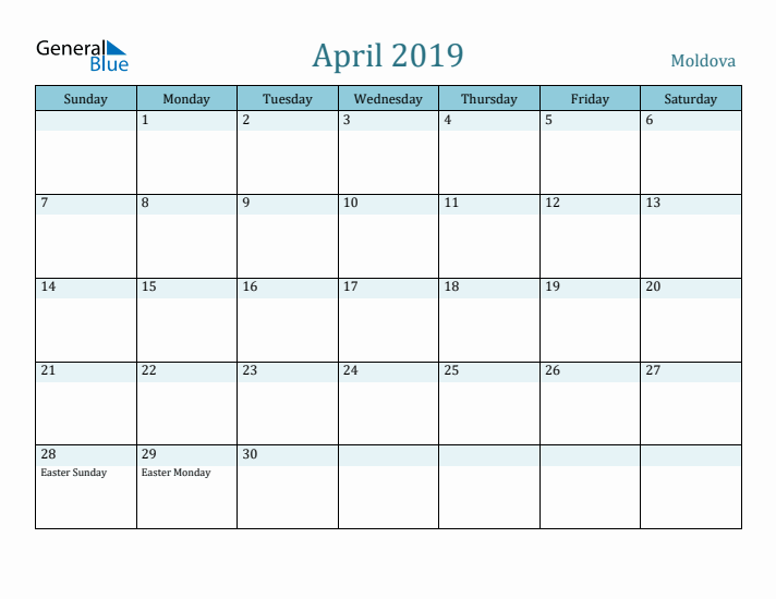 April 2019 Calendar with Holidays