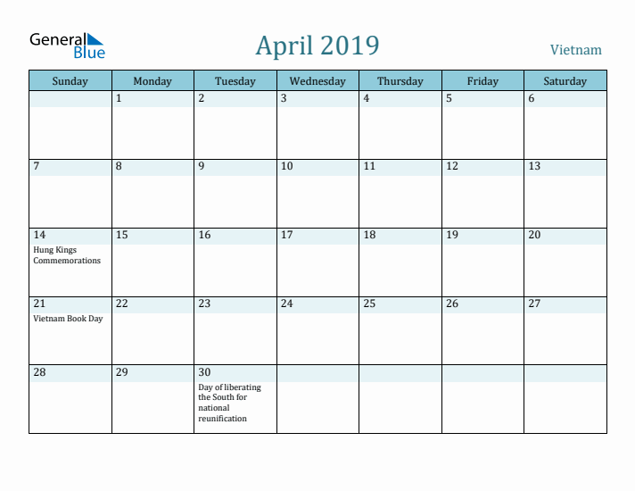 April 2019 Calendar with Holidays