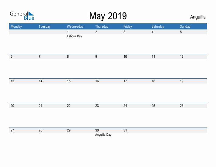 Fillable May 2019 Calendar