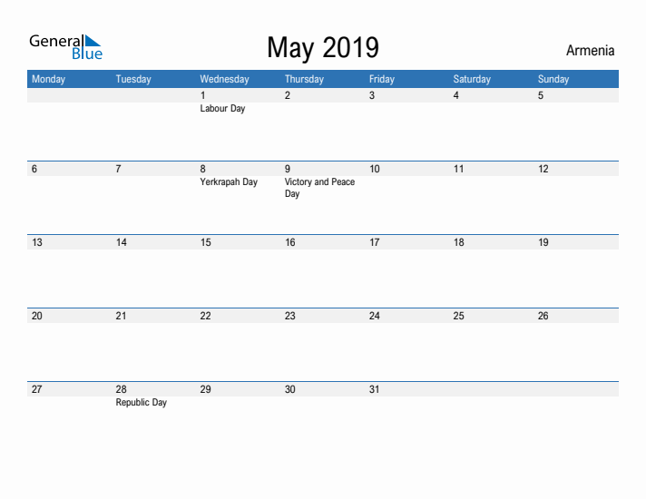 Fillable May 2019 Calendar