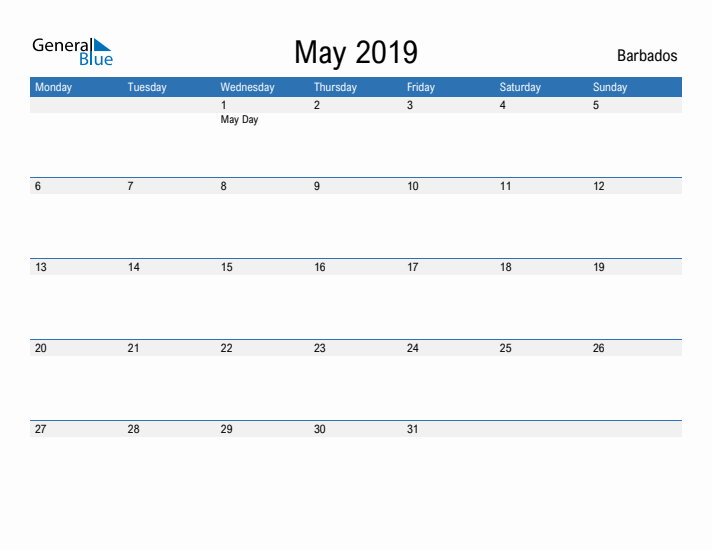 Fillable May 2019 Calendar