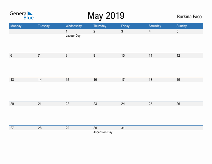 Fillable May 2019 Calendar