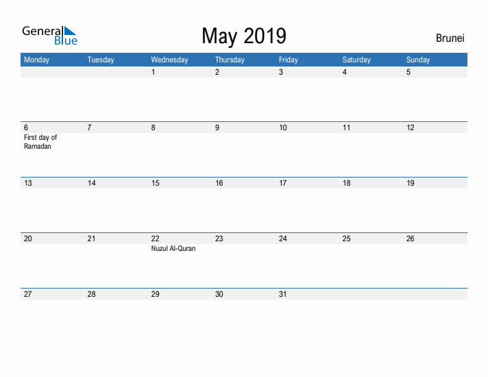 Fillable May 2019 Calendar