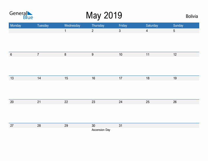 Fillable May 2019 Calendar