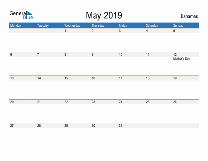 Fillable May 2019 Calendar