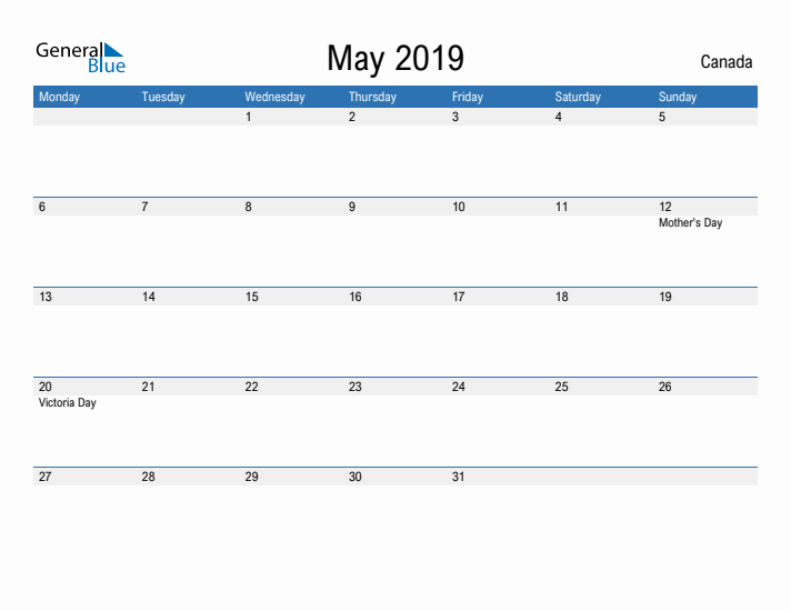 Fillable May 2019 Calendar