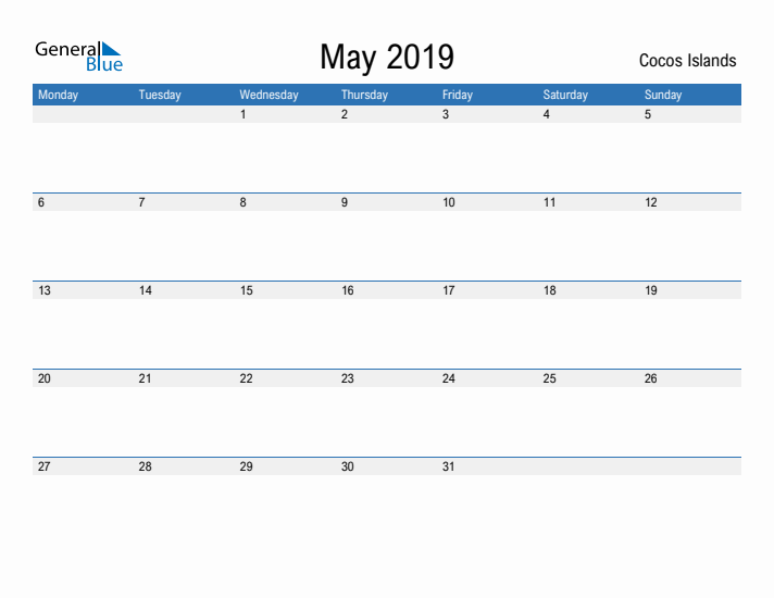 Fillable May 2019 Calendar