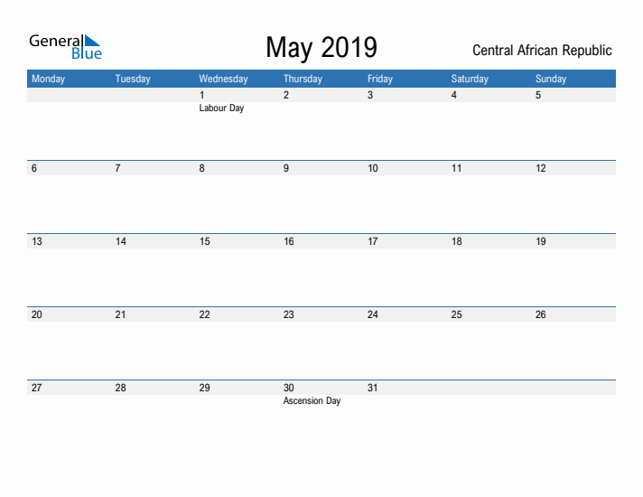 Fillable May 2019 Calendar