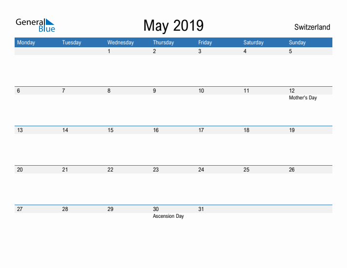 Fillable May 2019 Calendar