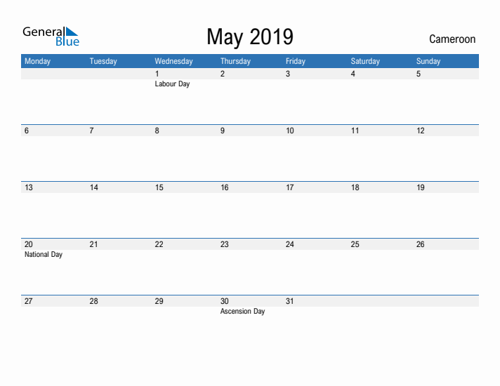 Fillable May 2019 Calendar