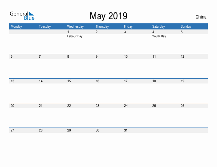 Fillable May 2019 Calendar