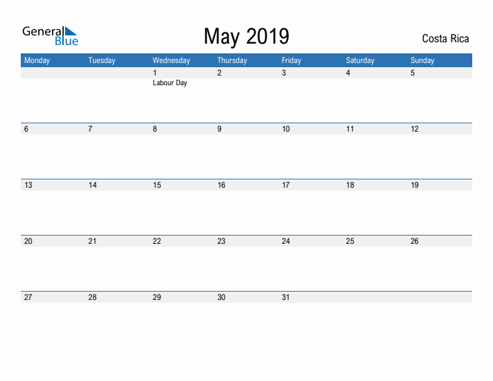 Fillable May 2019 Calendar