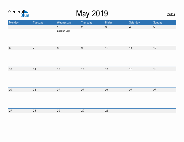 Fillable May 2019 Calendar