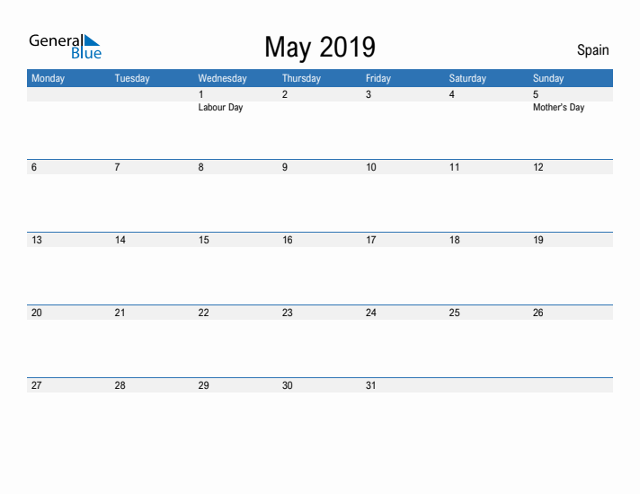 Fillable May 2019 Calendar