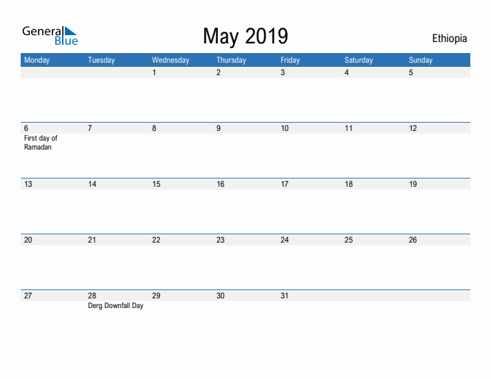 Fillable May 2019 Calendar