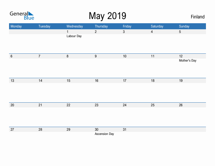 Fillable May 2019 Calendar