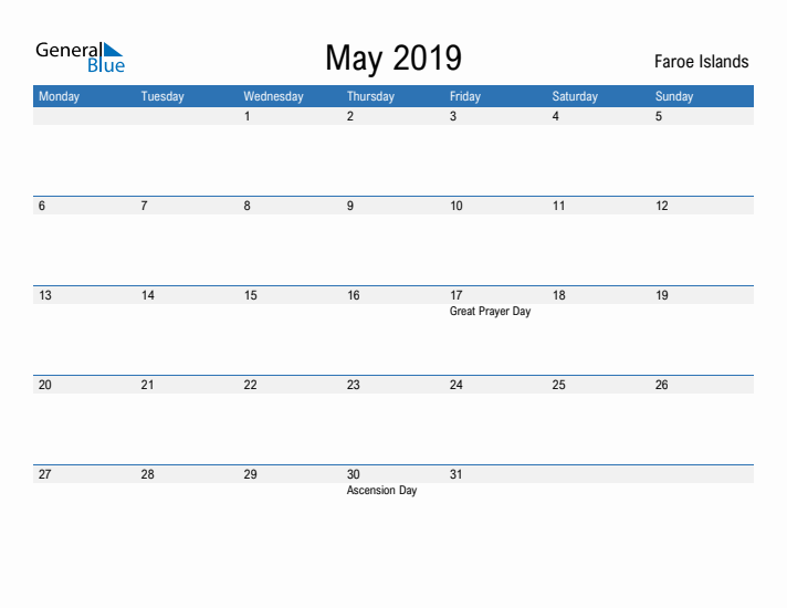 Fillable May 2019 Calendar