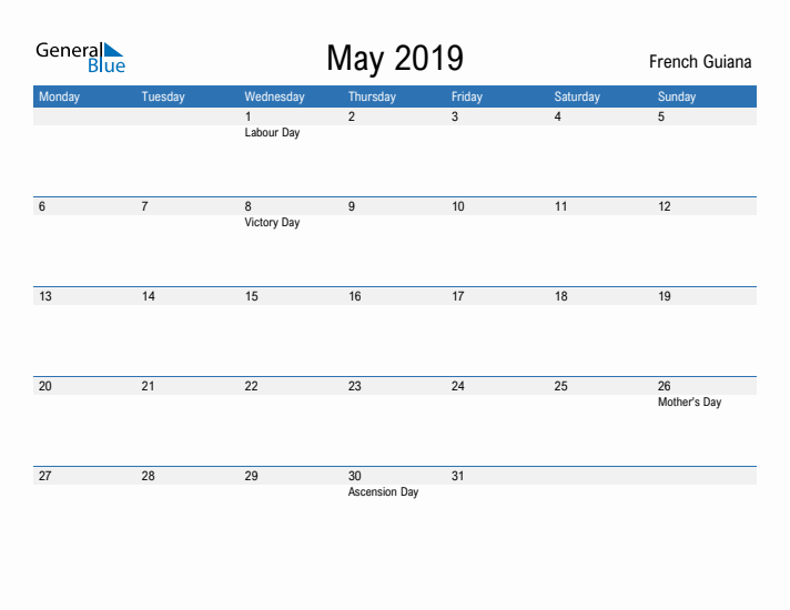 Fillable May 2019 Calendar