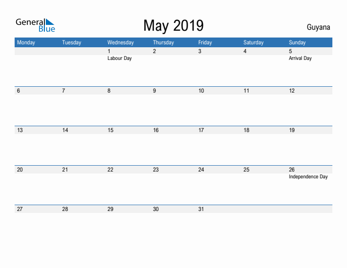 Fillable May 2019 Calendar