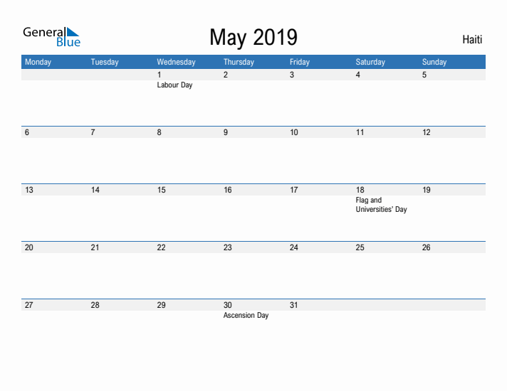 Fillable May 2019 Calendar