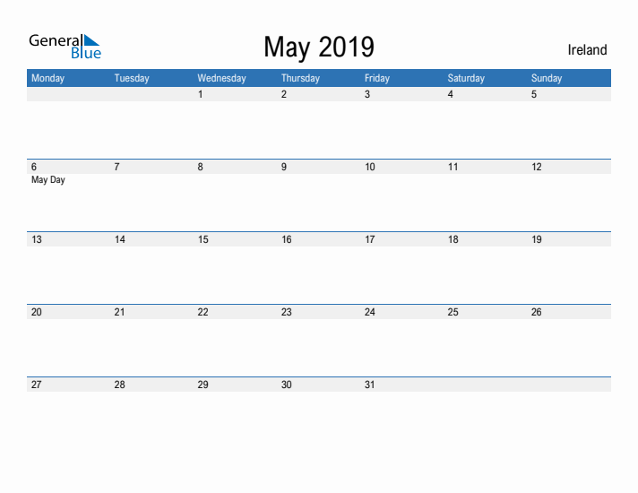 Fillable May 2019 Calendar