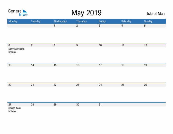 Fillable May 2019 Calendar