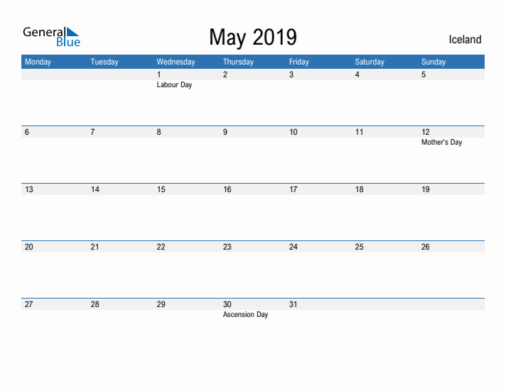 Fillable May 2019 Calendar