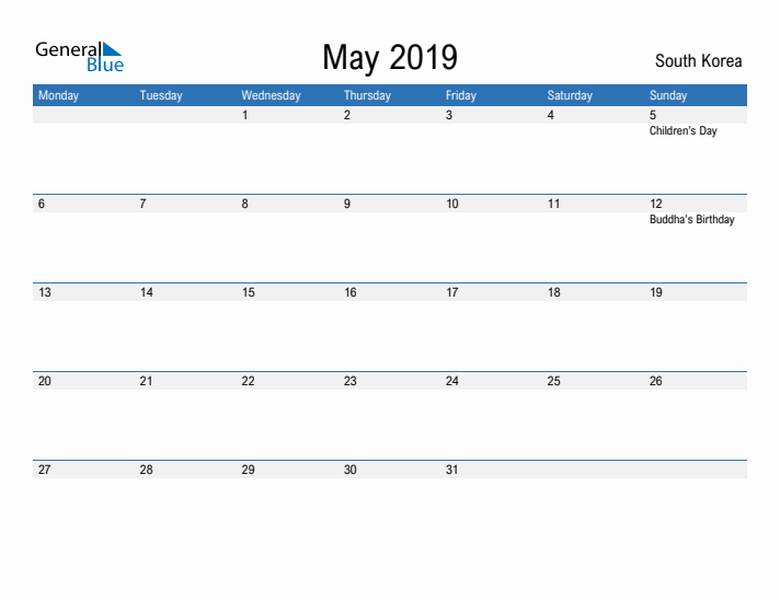 Fillable May 2019 Calendar