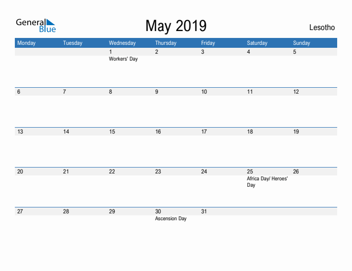 Fillable May 2019 Calendar