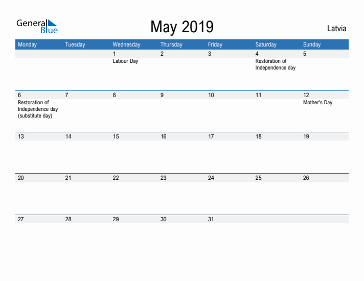 Fillable May 2019 Calendar