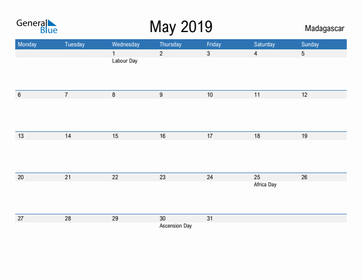 Fillable May 2019 Calendar