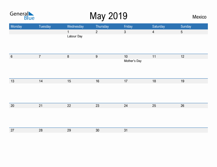 Fillable May 2019 Calendar