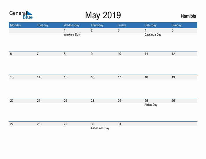 Fillable May 2019 Calendar