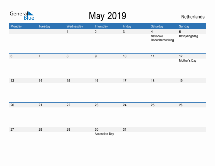 Fillable May 2019 Calendar