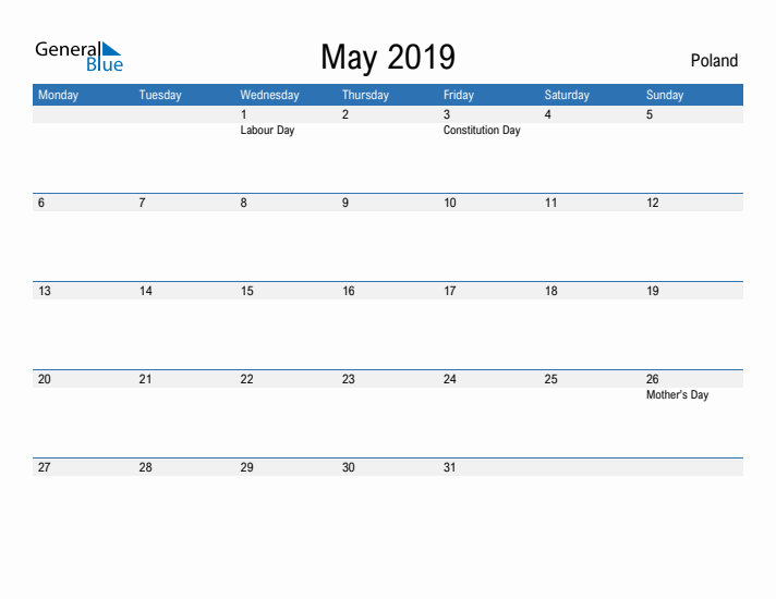 Fillable May 2019 Calendar