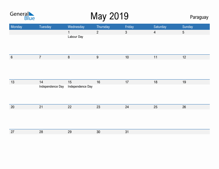 Fillable May 2019 Calendar