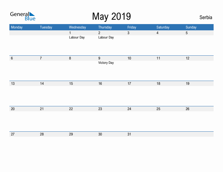 Fillable May 2019 Calendar