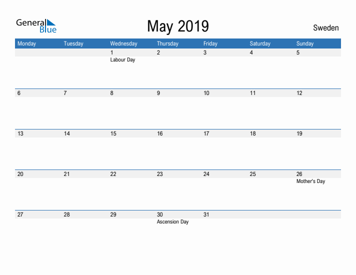 Fillable May 2019 Calendar