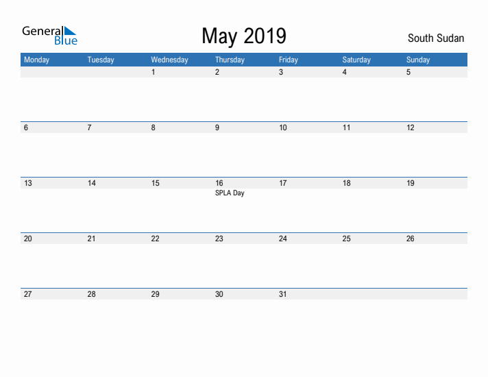 Fillable May 2019 Calendar