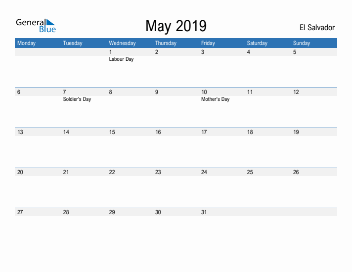 Fillable May 2019 Calendar