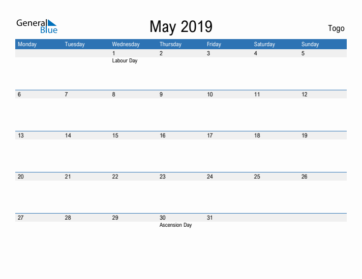 Fillable May 2019 Calendar