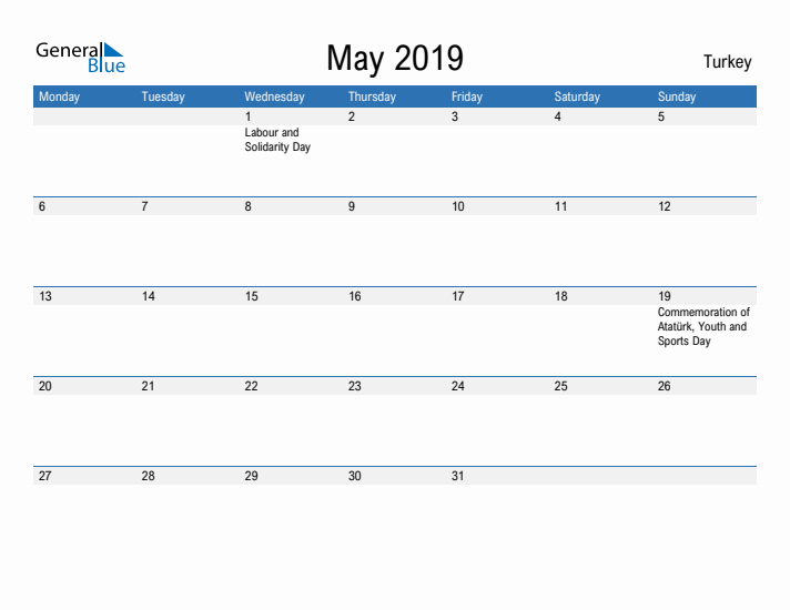 Fillable May 2019 Calendar