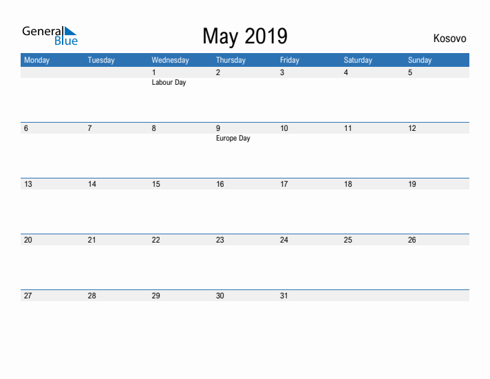 Fillable May 2019 Calendar