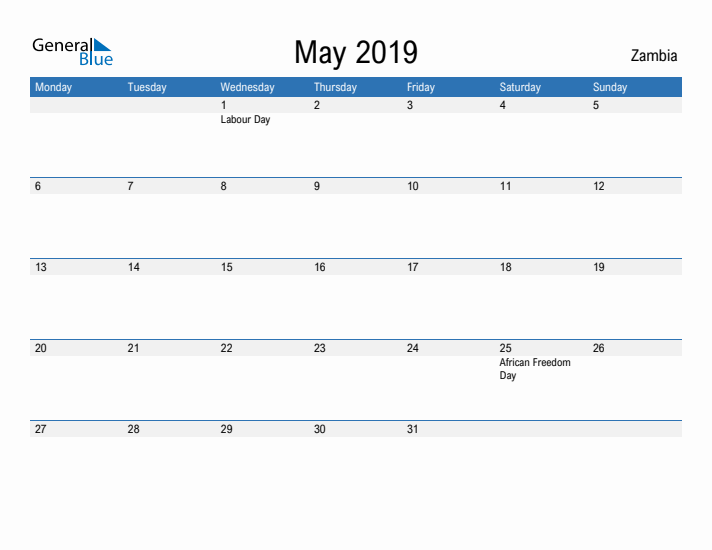 Fillable May 2019 Calendar