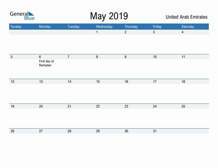 Fillable May 2019 Calendar