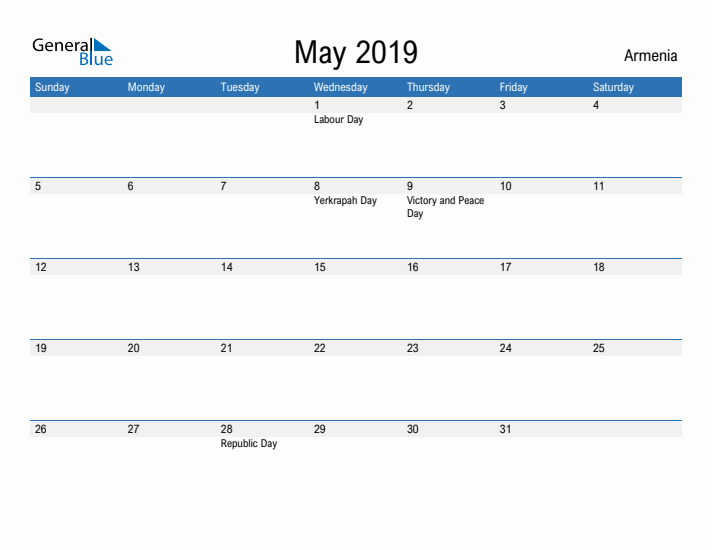 Fillable May 2019 Calendar