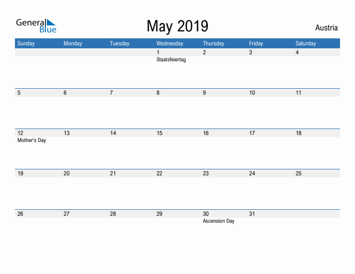 Fillable May 2019 Calendar