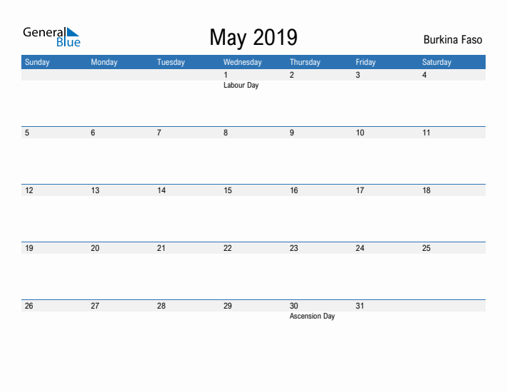 Fillable May 2019 Calendar